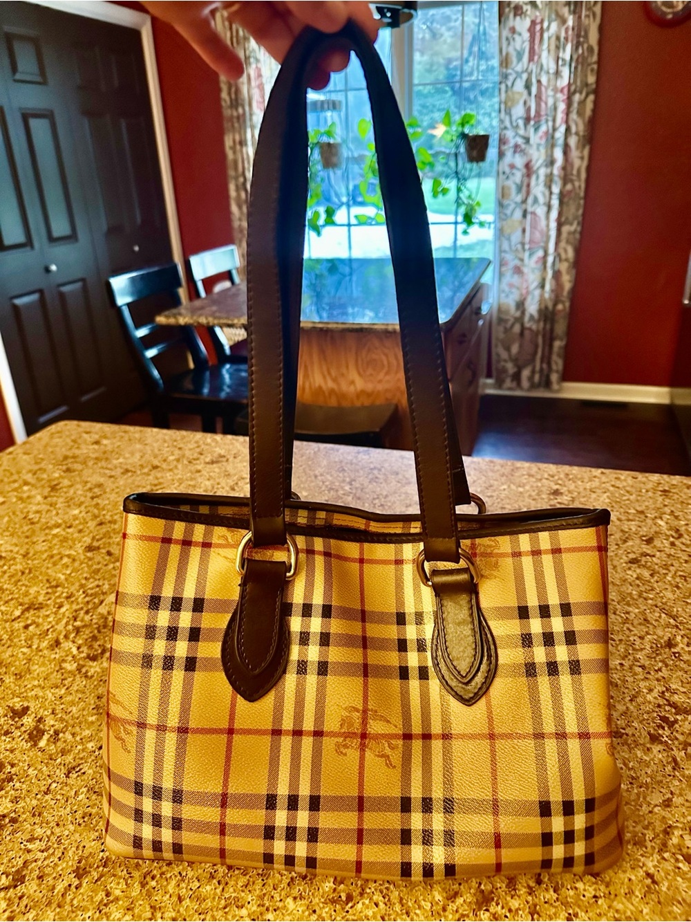 Classic Plaid Tote Bag with Dark Brown Trim - Women - Picture 2 of 12